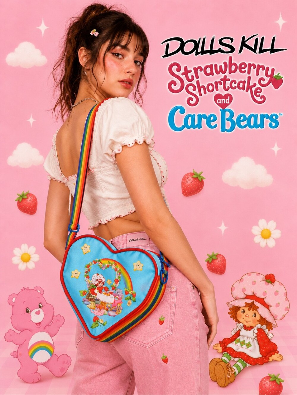 Dolls Kill Strawberry Shortcake and Care Bears Crossbody Heart Bag - Picture 6 of 10